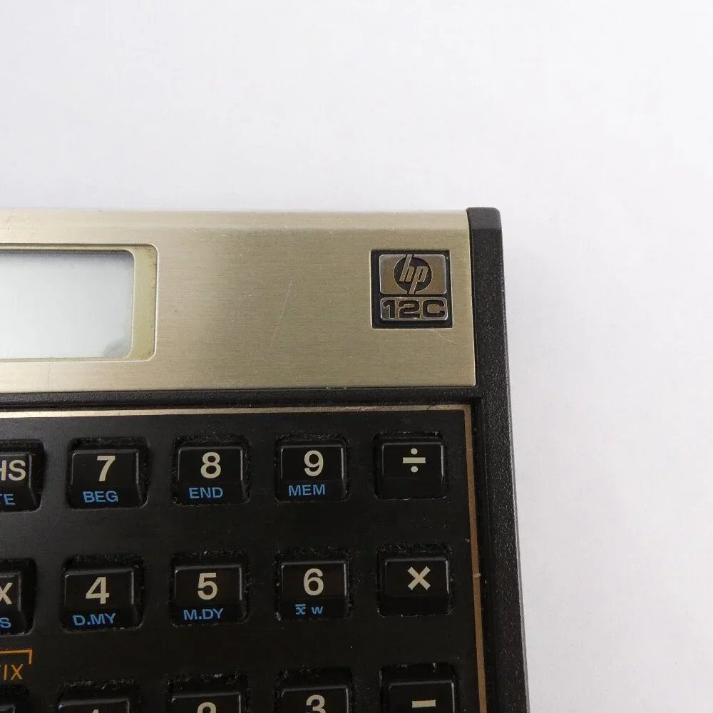 HP 12C Financial Calculator 10-Digit LCD With Case and Batteries Gold Faceplate